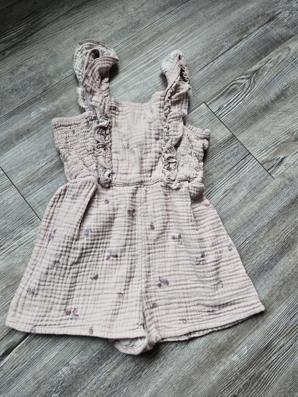 Toddler Pink Gauze Ruffle-Strap Romper